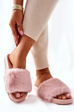 Kapcie Klasyczne|Klapki Z Futerkiem>Boto Gumowe Profilowane Klapki Z Futerkiem Różowe Emmie