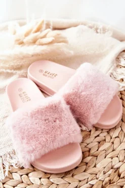 Kapcie Klasyczne|Klapki Z Futerkiem></noscript>Boto Gumowe Profilowane Klapki Z Futerkiem Różowe Emmie
