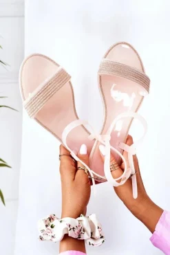 New Gumowe Sandaly Z Brokatem Nude Beach Time Damskie Sandały Gumowe|Sandały Płaskie