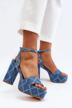 Discount Boto Jeansowe Sandały Na Słupku e Acrana Niebieski