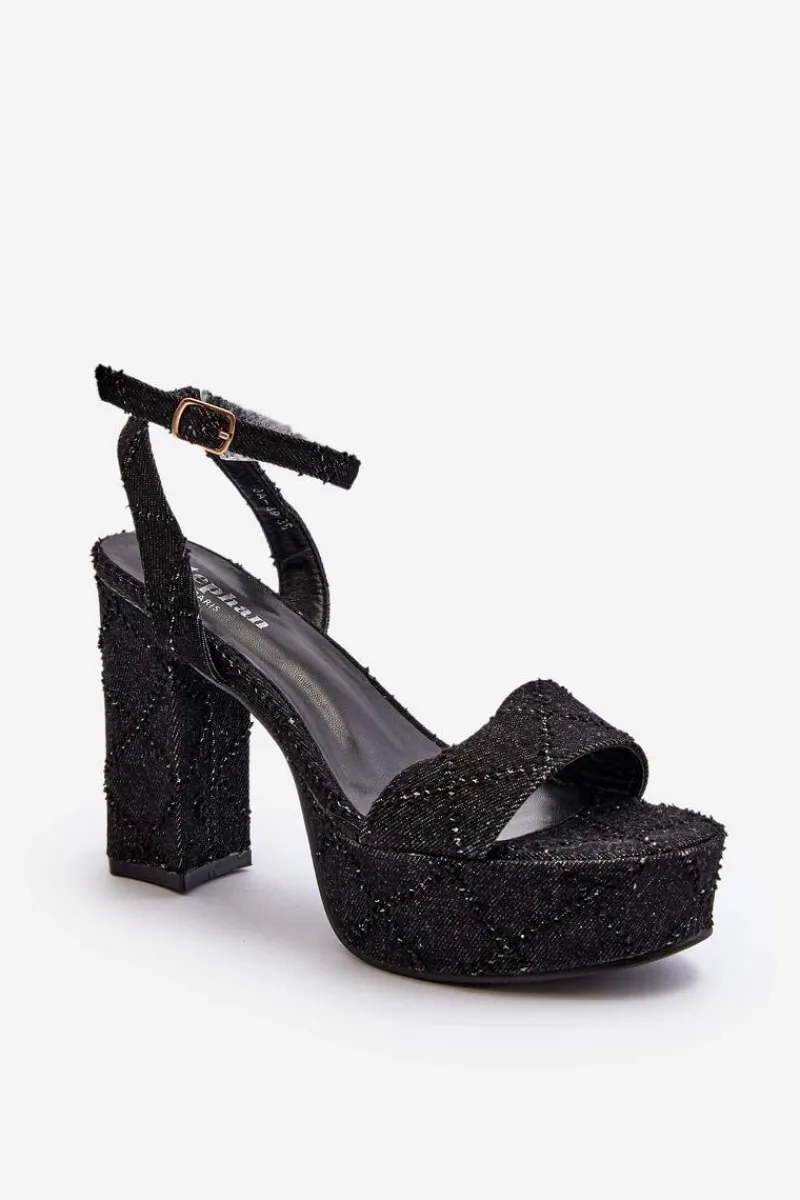 Sandały Na Słupku|Sandały Na Obcasie>Boto Jeansowe Sandały Na Słupku Czarne Acrana Czarny