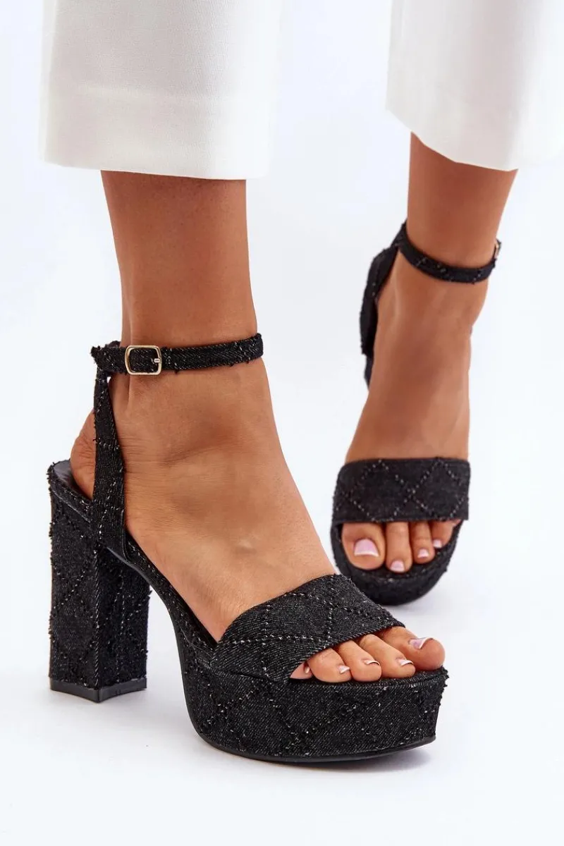 Sandały Na Słupku|Sandały Na Obcasie>Boto Jeansowe Sandały Na Słupku Czarne Acrana Czarny