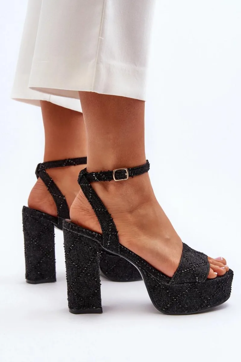 Sandały Na Słupku|Sandały Na Obcasie>Boto Jeansowe Sandały Na Słupku Czarne Acrana Czarny