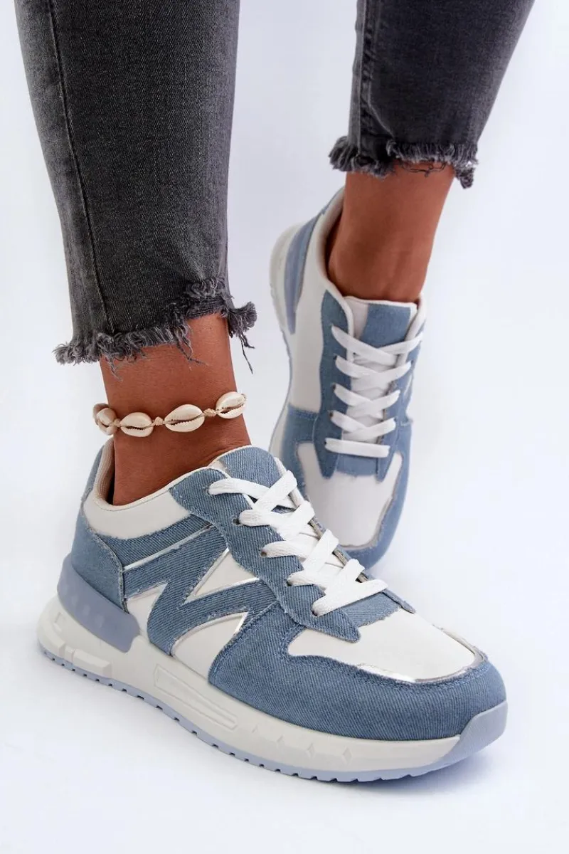 New Boto Jeansowe Sneakersy Damskie Z Eko Skóry e Kaimans Niebieski