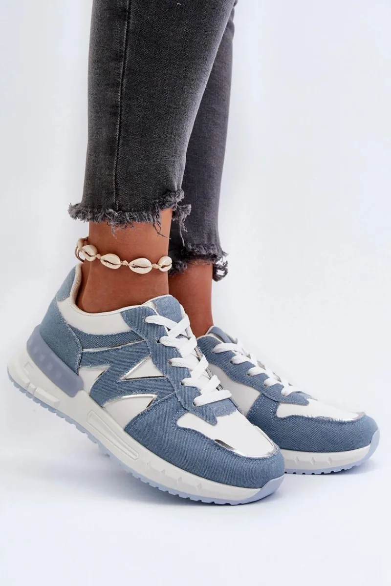 New Boto Jeansowe Sneakersy Damskie Z Eko Skóry e Kaimans Niebieski