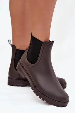 Kalosze Damskie Z Elastycznymi Wstawkami Czekoladowe Ciariel Damskie Kalosze Damskie