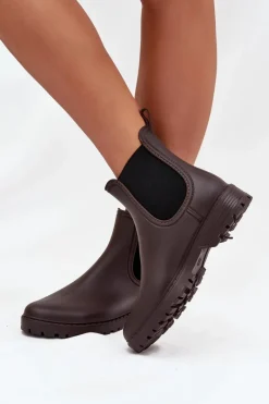 Kalosze Damskie Z Elastycznymi Wstawkami Czekoladowe Ciariel Damskie Kalosze Damskie