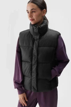Bluzy Damskie|Odzież 4F>4F Kamizelka Bezrękawnik Puchowy Z Wypełnieniem Syntetycznym WAW24TVJAF140-20S Czarna Czarny