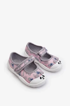 Dziewczęce|Balerinki Dziecięce></noscript>BEFADO Kapcie Baleriny Z Misiem 209P038 Szaro-Różowy
