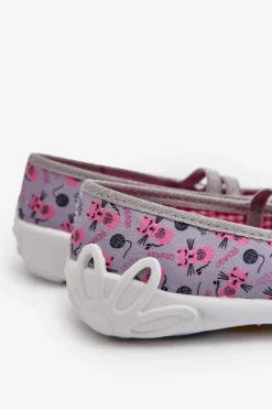 Dziewczęce|Balerinki Dziecięce></noscript>BEFADO Kapcie Baleriny Dla Dziewczynki W Kotki 116Y327 Szaro-Różowe