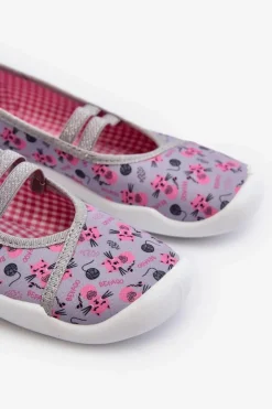 Dziewczęce|Balerinki Dziecięce></noscript>BEFADO Kapcie Baleriny Dla Dziewczynki W Kotki 116Y327 Szaro-Różowe