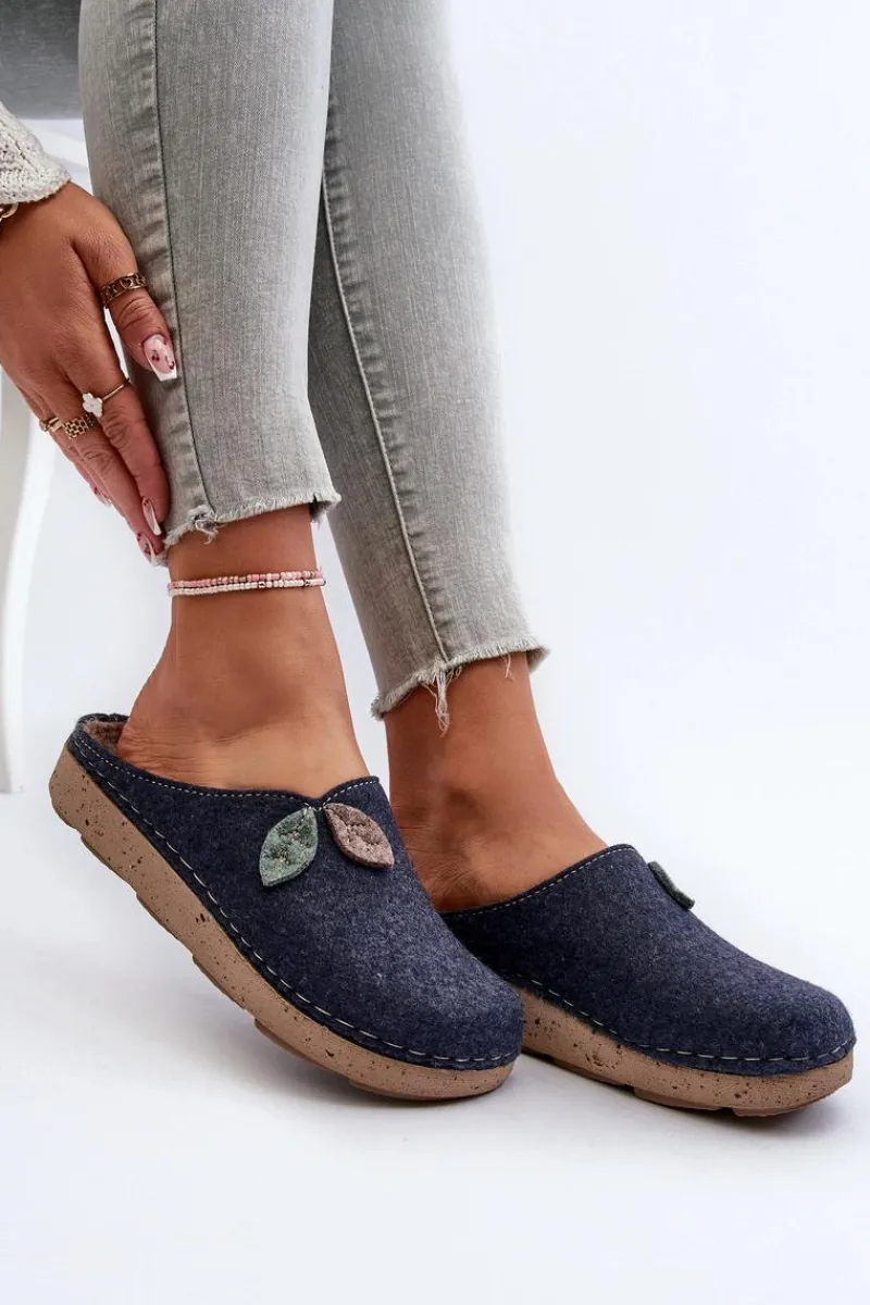 Kapcie Klasyczne|Klapki Damskie Klasyczne>INBLU Kapcie Damskie Filcowe ED000013 Granatowe