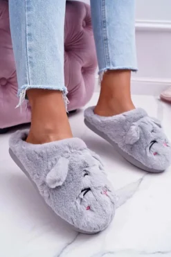 Online Boto Kapcie Damskie Kotki z Uszami Szare Sleppyhead