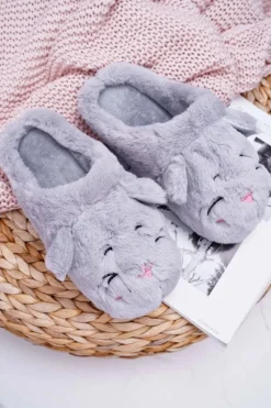 Online Boto Kapcie Damskie Kotki z Uszami Szare Sleppyhead