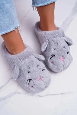 Online Boto Kapcie Damskie Kotki z Uszami Szare Sleppyhead