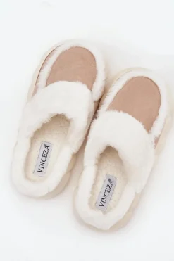 Sale Buty damskie Vinceza Kapcie Damskie Na Grubej Podeszwie Z Futerkiem Vinceza 19952 Beżowe