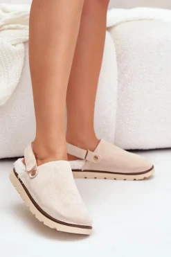 Online Boto Kapcie Damskie Na Platformie Ocieplane Futerkiem Typu Baranek Beżowe Sanilora Beżowy