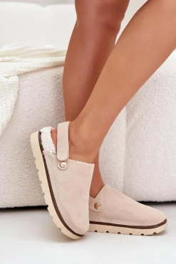 Online Boto Kapcie Damskie Na Platformie Ocieplane Futerkiem Typu Baranek Beżowe Sanilora Beżowy