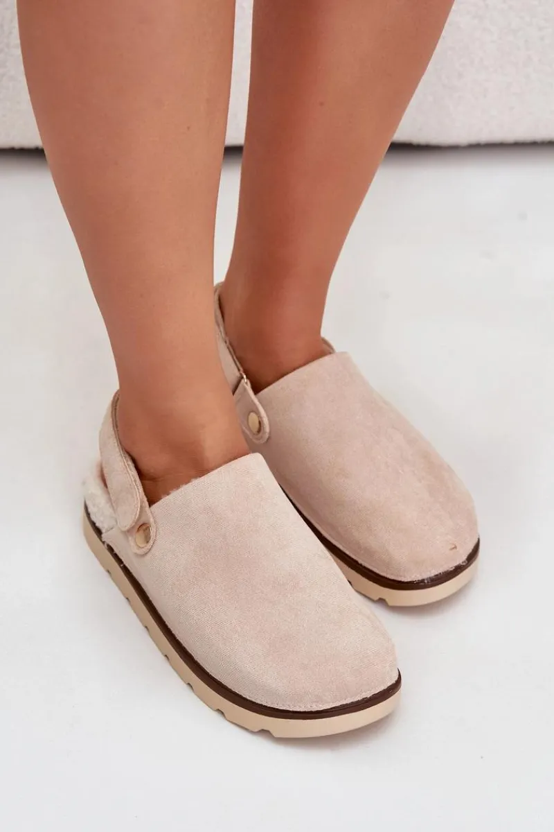 Online Boto Kapcie Damskie Na Platformie Ocieplane Futerkiem Typu Baranek Beżowe Sanilora Beżowy