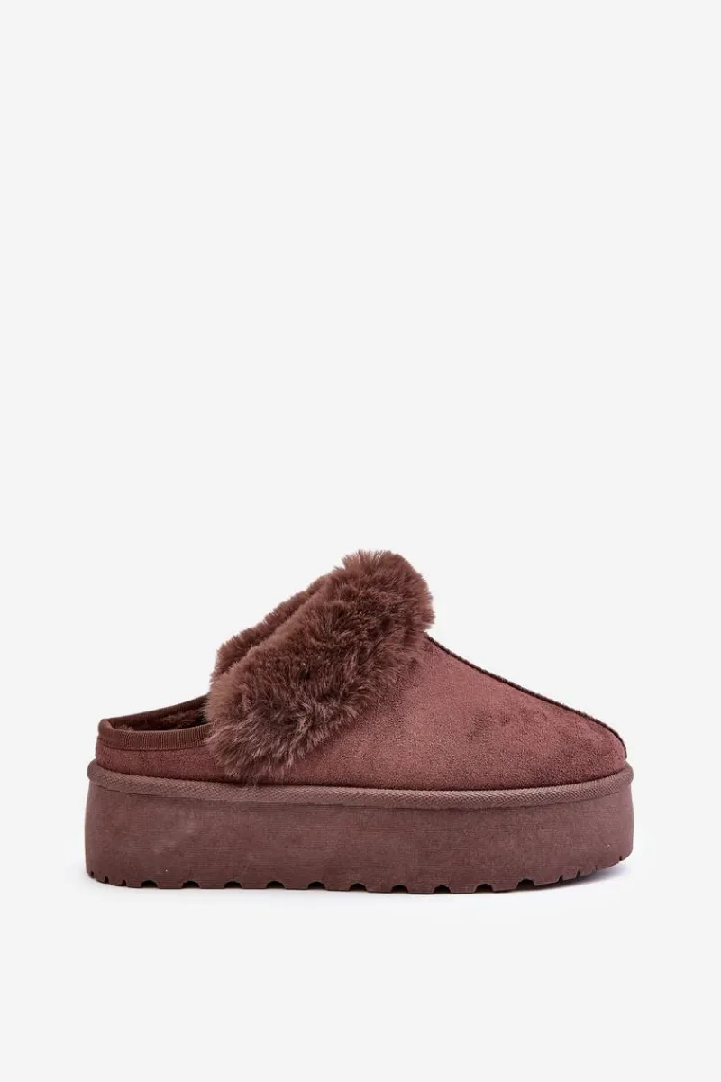 Online Boto Kapcie Damskie Na Platformie Z Futerkiem Brązowe Linaris
