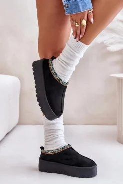 Śniegowce Damskie|Kapcie Klasyczne>Boto Kapcie Damskie Na Platformie Z Haftem Czarne Neroma