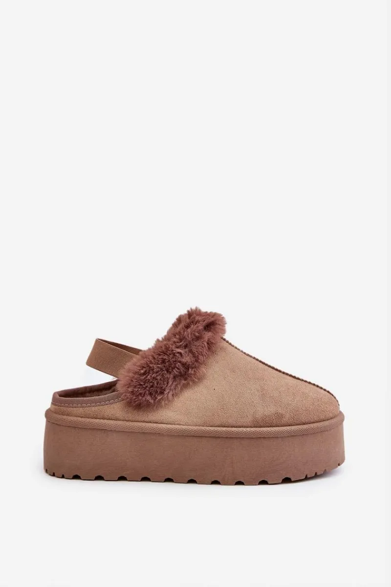 Śniegowce Damskie|Kapcie Klasyczne>Boto Kapcie Damskie Na Platformie Z Futerkiem Ciemnobeżowe Linaris