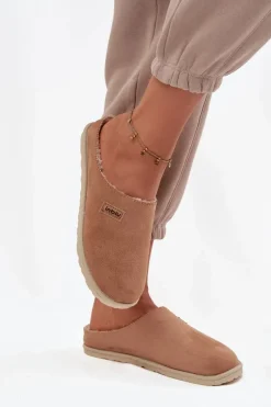 Best Kapcie Damskie Obuwie Domowe CS000045 Camel Damskie Kapcie Klasyczne|Klapki Damskie Klasyczne