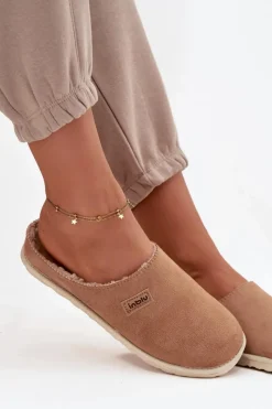 Best Kapcie Damskie Obuwie Domowe CS000045 Camel Damskie Kapcie Klasyczne|Klapki Damskie Klasyczne