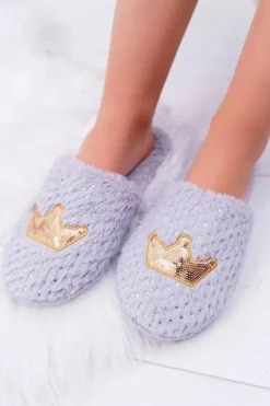 Sale Boto Kapcie Damskie SOXO Złota Korona Szare