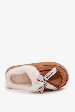New Boto Kapcie Damskie Z Futerkiem I Kokardką Brązowe Fenella Brązowy