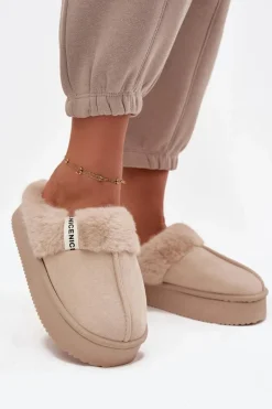 Boto Kapcie Damskie Z Futerkiem Jasnobeżowe Parisse Beżowy