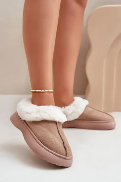 Best Boto Kapcie Damskie Z Futerkiem Beżowe Zinntia