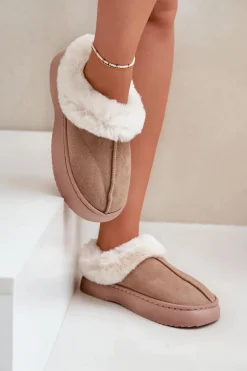 Best Boto Kapcie Damskie Z Futerkiem Beżowe Zinntia