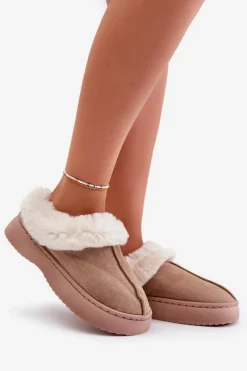 Best Boto Kapcie Damskie Z Futerkiem Beżowe Zinntia