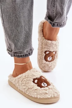 Outlet Boto Kapcie Damskie Z Futerkiem Typu Baranek I Misiem Beżowe Temiena