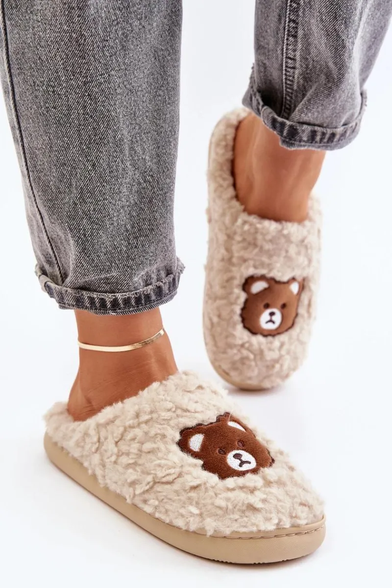 Outlet Boto Kapcie Damskie Z Futerkiem Typu Baranek I Misiem Beżowe Temiena