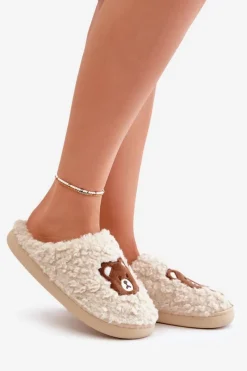 Outlet Boto Kapcie Damskie Z Futerkiem Typu Baranek I Misiem Beżowe Temiena