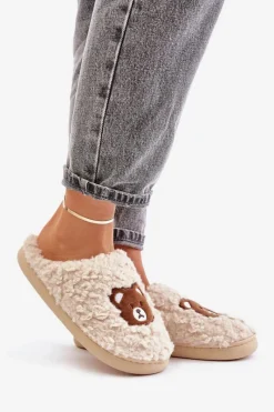 Outlet Boto Kapcie Damskie Z Futerkiem Typu Baranek I Misiem Beżowe Temiena