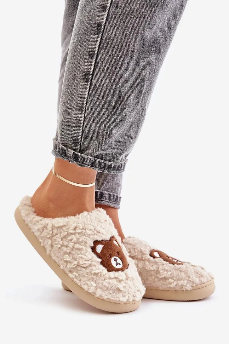 Outlet Boto Kapcie Damskie Z Futerkiem Typu Baranek I Misiem Beżowe Temiena