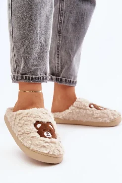 Outlet Boto Kapcie Damskie Z Futerkiem Typu Baranek I Misiem Beżowe Temiena