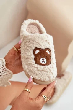 Outlet Boto Kapcie Damskie Z Futerkiem Typu Baranek I Misiem Beżowe Temiena