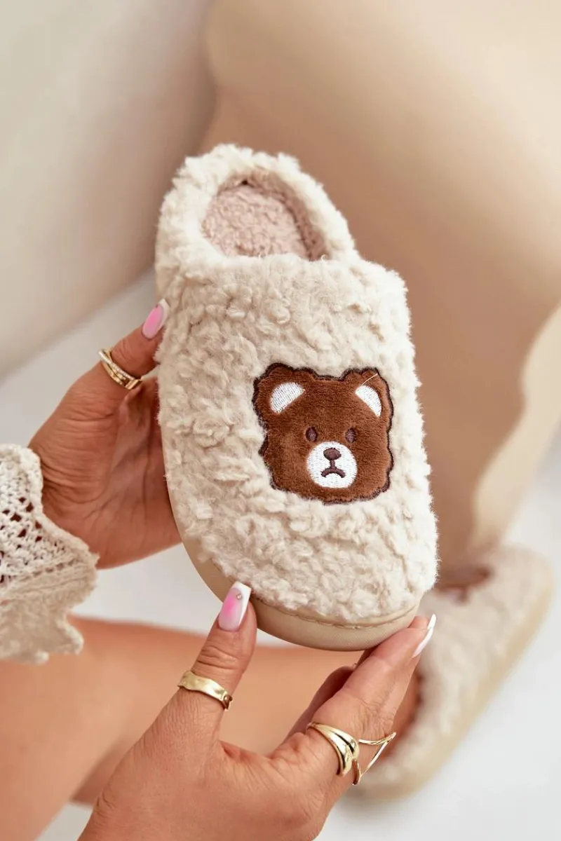 Outlet Boto Kapcie Damskie Z Futerkiem Typu Baranek I Misiem Beżowe Temiena