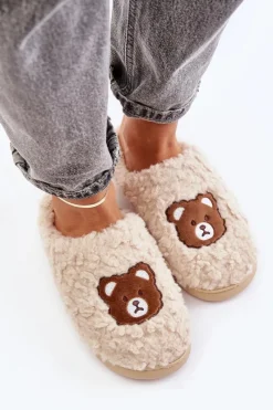 Outlet Boto Kapcie Damskie Z Futerkiem Typu Baranek I Misiem Beżowe Temiena