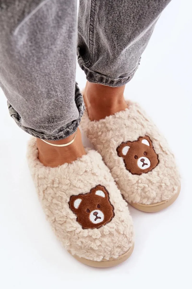 Outlet Boto Kapcie Damskie Z Futerkiem Typu Baranek I Misiem Beżowe Temiena