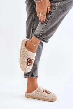Outlet Boto Kapcie Damskie Z Futerkiem Typu Baranek I Misiem Beżowe Temiena