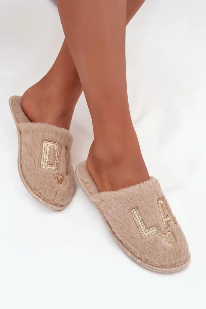 Kapcie Damskie Z Futerkiem LADY Vinceza 19958 Beżowe Damskie Kapcie Klasyczne|Klapki Z Futerkiem