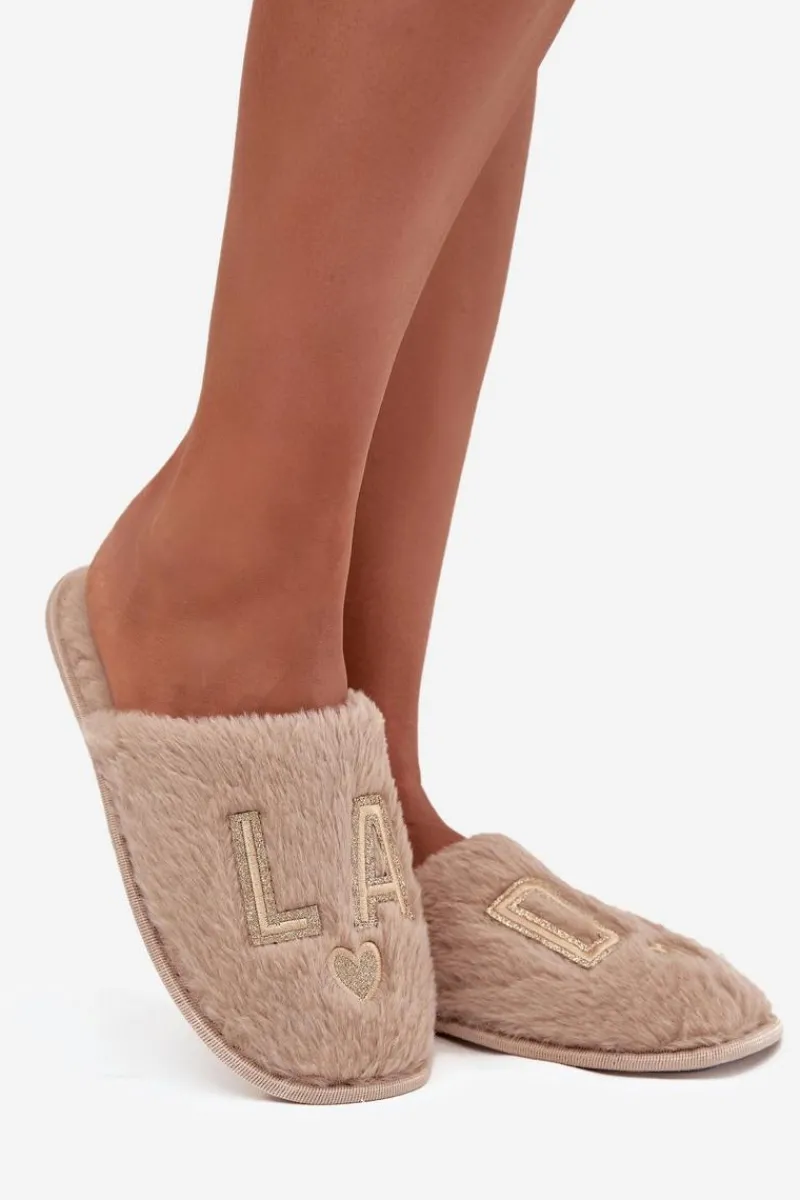 Kapcie Damskie Z Futerkiem LADY Vinceza 19958 Beżowe Damskie Kapcie Klasyczne|Klapki Z Futerkiem