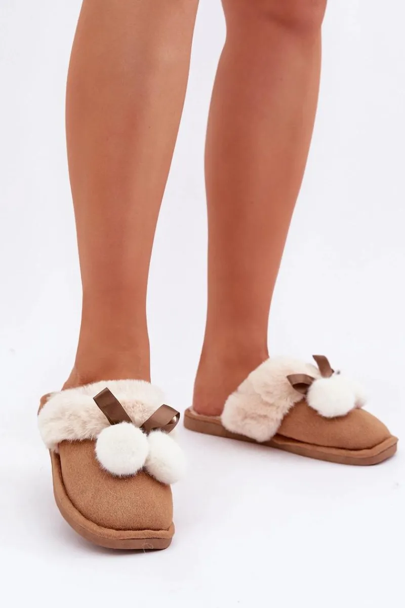 New Boto Kapcie Damskie Z Futerkiem Camel Nartani Brązowy