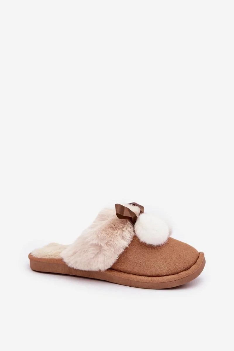 New Boto Kapcie Damskie Z Futerkiem Camel Nartani Brązowy