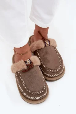 Kapcie Klasyczne|Klapki Z Futerkiem>Boto Kapcie Damskie Z Futerkiem I Haftem Zielone Perivelle